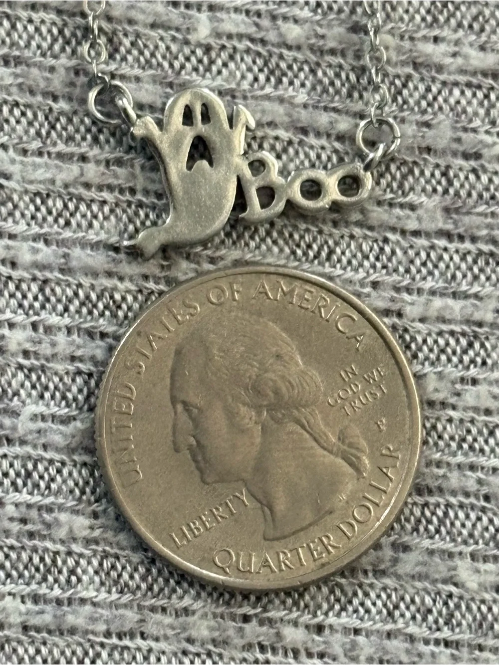 Halloween theme 925 marked silver ghost & “Boo” adjustable chain necklace